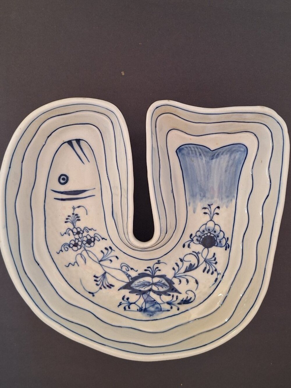 Blue Onion Fish Shape Serving Bowl